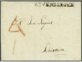 ZEVENBERGEN licht vlekkerige afdruk Massanstempel in zwart op brief Sept 1809 naar Schiedam, port 4 en I St., zeldzaam stempe