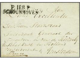 P.118.P. SCHOONHOVEN in zwart, deels dubbele afdruk op frisse brief 21 nov.1812 naar Amsterdam, 3 déc vooruitbetaald port, ke