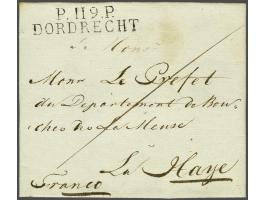P.119.P. DORDRECHT in zwart, pracht afdruk op frisse brief 6 Juin 1812 naar la Haye, 3 déc vooruitbetaald port