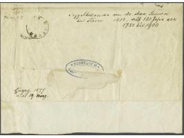 2½ cent violet (6x w.b. strip van 5) en emissie 1872 5 cent blauw (2x) op groot briefdeel van Groningen 18-5-1877 naar Jever 