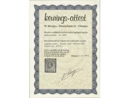1 gulden grijsviolet tanding 12½ x 12, pracht ex. (grote plakkerrest en gomvouwtje) met certificaat Moeijes 1992, cat.w. 750