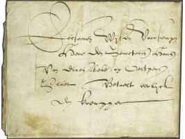 Complete brief (enige ouderdomssporen), in pracht handschrift geschreven van Utrecht 26 July 1596 naar Ooltgensplaat met gesc