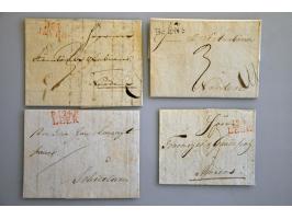 124 EMS ORIENTAL, 8 poststukken met AURICH, EMBDEN, ESENS in zwart, AURICH, EMBDEN, JEVER, LEER in rood en P.124.P. LEER in r