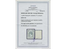1 gulden blauwgroen tanding 11½ met certificaat Vleeming 2016, cat.w. 550