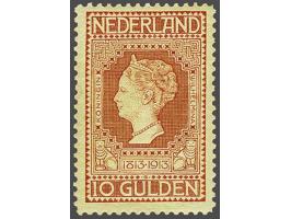 10 gulden roodoranje op geel, enkele gomkreukjes met certificaat Vleeming 2018, cat.w. 2250