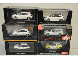 Opel Astra J 5-door 2010, Minichamps, 1:43, white, Mint, Opel Corsa SR 1983, Minichamps, 1:43, white, Mint, Opel Corsa D 'Lim