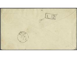 Willem III 5 cent groen tanding 12½ x 12 grote gaten in strip van 3 op envelop G.6 van Weltevreden 1-11-1887 over Napels naar