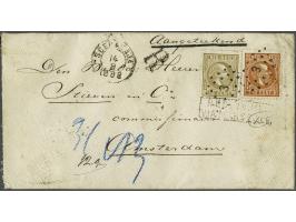 10 cent oranjebruin tanding 12½ x 12 grote gaten en 15 cent grijsbruin tanding 12½ x 12 grote gaten op aangetekende envelop v