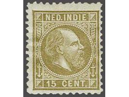 15 cent grijsbruin tanding 11½ x 12 grote gaten, pracht ex. met grote plakkerrest en certificaat Moeijes 1989, cat.w. 1100 