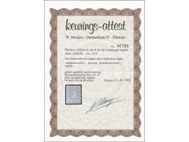 15 cent grijsbruin tanding 11½ x 12 grote gaten, pracht ex. met grote plakkerrest en certificaat Moeijes 1989, cat.w. 1100 