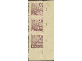 40 sen in strip van 3, horizontaal ongeperforeerd en verschoven perforatie, pracht ex., cat.w. 120