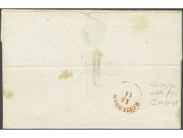 Deventer A (Ey 100) op 5 cent blauw plaat I pos. 96-98 in strip van 3 op briefomslag 17-11-1854 naar Rotterdam, pracht ex.