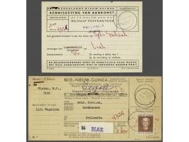 En Face 2 gulden bruin op binnenlandse pakketkaart van Biak 8-6-1960 naar Hollandia met bijbehorende Kennisgeving van Aankoms