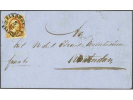 Eindhoven B (Ey 400) op 15 cent donkeroranje op briefomslag 8-12-1854 naar Amsterdam, pracht ex.