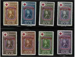 Rode kruis Prinses Juliana 10 cent t/m 50 cent alle met opdruk SPECIMEN doch zonder perforatiegat, meest pracht ex. 