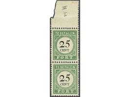 25 cent groen en zwart type I en type III samenhangend in verticaal paar met velrand, cat.w. 700+