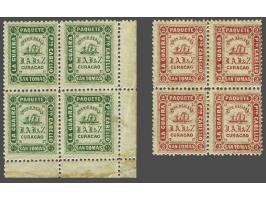 Medio real groen tanding 12½ en dos real rood tanding 12½ in blokken van 4 w.b. ** (gomzijde deels getint, als gebruikelijk),