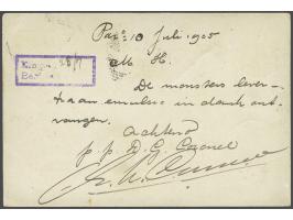 Cijfer 2½ cent op briefkaart 5 cent Willem III met vierkantstempel SURINAME BRITISCH GUIJANA 10/7/1905 naar Dresden route SUR