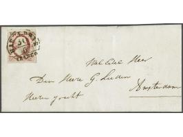 Harderwyk A (Ey 400) op 10 cent karmijn plaat I pos. 46 op briefomslag 30-6-1853 naar Amsterdam, pracht ex.
