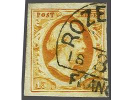 Rozendaal C (Ey R) deels op 15 cent donkeroranje pos. 33, pracht ex. met certificaat Dr. Louis 1992. Zeldzaam stempel, het Co
