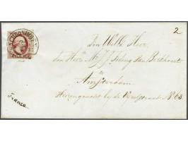 Schoonhoven B (Ey 150) op 10 cent karmijn plaat I pos. 34 op envelop 2-7-1852 naar Amsterdam, pracht ex.
