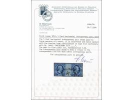 5 cent donkerblauw plaat III pos. 5/26 in brugpaar, pracht ex. (niet tussen de zegels gevouwen) met certificaat Dr. Louis 200