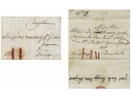 2 complete frisse brieven Sluys-Brugge 1707 (brief scheurtje) met geschreven Pt en II stuiver en Sluijs-(Brugge-Gent)-Bouchou