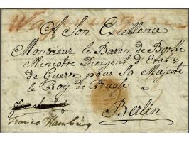 Complete frisse brief Wageningen-Berlin 30 november 1759 met rood krijt vertrek Wageningen, geschreven frco Amersf, doorgehaa