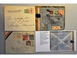 5 poststukken 1923 met VLIEGPOST stempels Batavia, Bandoeng en Weltevreden w.b. krantenbandje met 5 ex. 1 cent en dubbelbrief
