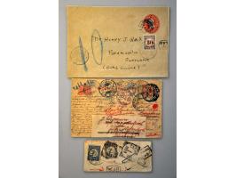 5 poststukken 1923 met VLIEGPOST stempels Batavia, Bandoeng en Weltevreden w.b. krantenbandje met 5 ex. 1 cent en dubbelbrief