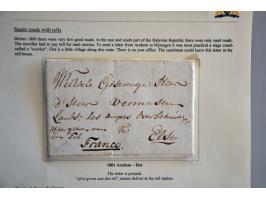 postkoets, frisse brief Arnhem-Elst 1801, geschreven Franco en Af te geeven aan den Tol en omslag Den Haag-Boxmeer (aanduidin