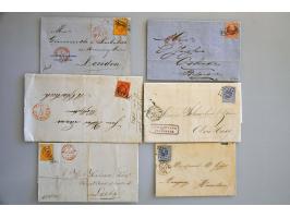 16 poststukken vanaf emissie 1852 w.b. 2 enkelfrankering nr.6 naar Engeland