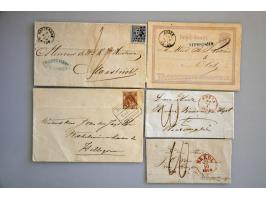 10 poststukken w.b. EO en envelop met nr.1, tevens EO brief Ned.-Indië (jan.1859) met pracht afdruk CHERIBON FRANCO in zwart 