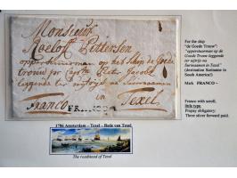  FRANCO groot- en kleinformaat op 2 poststukken Amsterdam-Texel resp. omslag 1759 naar schip Lekkerland en brief naar schip d