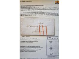 Bijkantoren 1805-1811, 5 gedateerde poststukken w.b. vooruitbetaald port en verschillende porten w.b. bovenport, geschreven O