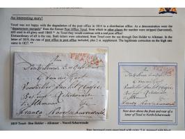 P.118.P. TEXEL in zwart op achterzijde brief met rood DEN HELDER FRANCO (gevorkte A) naar Noordscharwoude 1819 en in rood op 