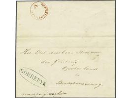  GORREDIJK in blauw ovaal en BEETSTERZWAAG V rood rondstempel, 2 distributiestempels op omslag (potlood Terwispel 1849) naar 