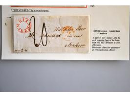 HILVERSUM distributiestempels, afdruk houten stempel (omslag 1841, slechts enkele afdrukken bekend) en rondstempel in rood (o