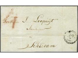 Vouwbrief van Gorinchem 21-1-1796 naar Schiedam met rondstempel Gorkum met posthoorn in parelrand en geschreven port 4 in roo