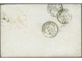 Leopold I 40 centiem vermiljoen zonder watermerk met deel buurzegel op envelop van Brussel 27-10-1859 naar Parijs, pracht ex.