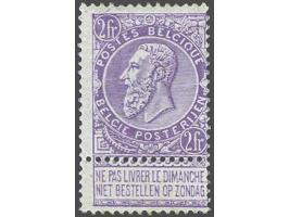 Leopold II met fijne baard 2 frank paars op wit, cat.w. 660