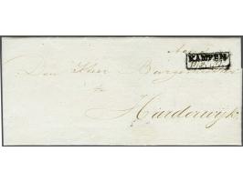 Complete vouwbrief 23-11-1835 vervoerd door de diligencedienst van Bouritius met stempel Kampen in kastje in zwart, zeer fris