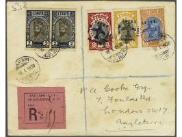 Air mail overprint type II (20 mm with double point) in dark purple on 1/8 Menalek, 1 Menalek and 4 Menalek and pair 2 Menale