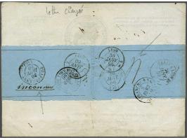 Napoleon III 40 centimes orange on 7 times redirected registered wrapper from Villefrance 29-1-1860, fine (wrapper vertical c