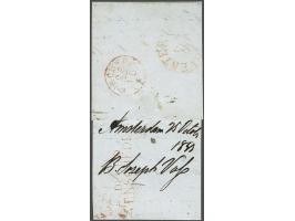 DÉB. 120 ENSCHEDE pracht afdruk in rood op achterzijde brief uit Amsterdam 25 October 1843, doorgezonden naar Deventer, enig 
