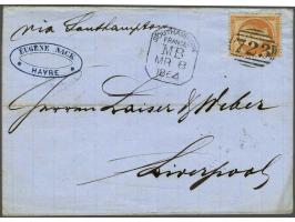 Napoléon III 40 centimes orange on entire from Havre via Southampton to Liverpool, the adhesive cancelled with the Southampto