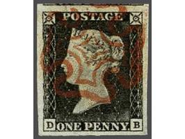 1840 penny black plate 1a lettered DB with red Maltese cross a fine (min. thin spot) fresh large margined ex., cat.v. £ 425 