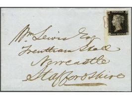 1840 penny black plate 1b lettered BH with red-rose Maltese cross on entire send to Newcastle Staffordshire, a fine to very f