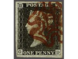 1840 penny black plate 2 lettered GD with red Maltese cross, a very fine ex., cat.v. £ 425 