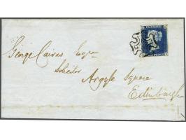 1840 two pence blue a very fine 4 margined ex. plate 1 lettered NE with black Maltese cross on entire from Musselburgh to Edi